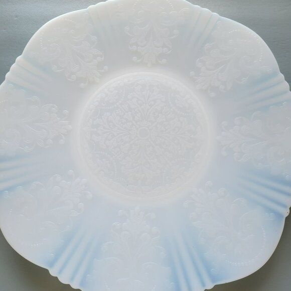 MacBeth-Evans White Opalescent Depression Glass Chop Plate c.1930-36, Embossed - Picture 2 of 10